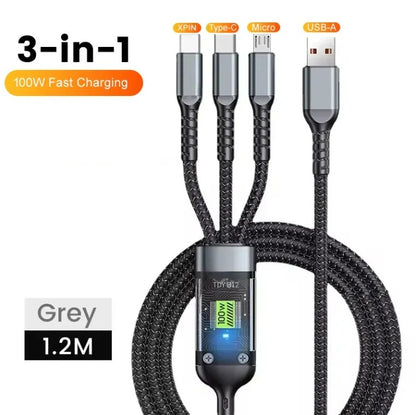 3 In 1 Charging Cable Durable Aluminium Alloy Strong Build Reliable Utility Perfect Choice For Daily Charging Needs